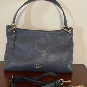 Coach Navy Blue Pebble Leather Shoulder Bag